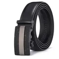 Men's black leather belt with automatic buckle featuring a honeycomb texture and metal strip - Black Honeycomb Style (R194-95 Black)
