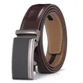Men's premium brown cowhide leather belt with dark grey matte automatic buckle - 95 Pattern Coffee (077) / 110