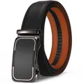 Men's blue business belt with black textured leather and orange-brown lining - Black / 110