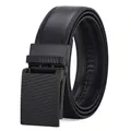 Men's premium black leather belt with automatic buckle featuring a textured lattice pattern - 110cm / Electrophoretic Black (068)