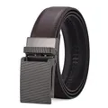 Men's dark brown leather belt with gun-gray automatic buckle and textured pattern - Dark Gunmetal Brown (068)