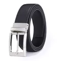 Cintura da uomo in vera pelle nera 3,3cm con fibbia ad ardiglione girevole argento - Fibbia Argento Lucido Nero (ZK-835)