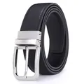 Cintura classica da uomo in pelle nera con fibbia ad ardiglione in argento lucido - Fibbia in Argento Lucido Nero (ZK-836)