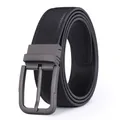 Classic black leather belt for men featuring a litchi texture and gunmetal pin buckle - Square Gunmetal Pin Buckle Black (ZK-840) / 105cm