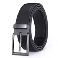 Cintura classica in pelle nera da uomo con fibbia ad ardiglione grigio canna fucile - 105cm / Nero