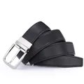 Men's black leather belt with silver pin buckle and lychee texture for business casual - 105cm / Black
