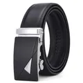 Classic black leather belt for men with silver and matte black automatic buckle - 110-130 / 070 Black Buckle Black