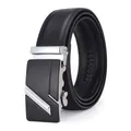 Ceinture pour hommes en cuir noir avec boucle automatique argentée et motif géométrique - 110-130 / 006 Boucle Argent Noir