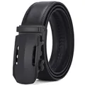 Classic men's black genuine leather belt with matte black geometric automatic buckle - 110 / 069 Black Style (5753852643027)