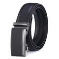 Men's premium black leather belt with automatic sliding buckle and adjustable texture - 14 Pattern Black (077) / 110
