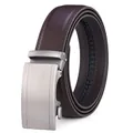 Cintura da uomo in pelle marrone scuro con fibbia automatica in argento spazzolato elegante - 110 / Marrone