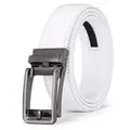 White leather belt for men with gun-metal grey automatic buckle for golf and casual pants - 110 / 14 Pattern White