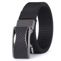 Detail of nylon woven belt with a rotatable metal buckle featuring carbon fiber texture - 105 / Black Buckle Black