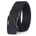 Detail view of black nylon canvas belt with a matte black automatic metal buckle - Black with Black Buckle (FB-10)