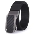 Detail of nylon woven belt with dark grey metal automatic buckle and carbon fiber inlay - 105 / Black Buckle Black
