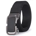 Close-up of black woven canvas belt with gunmetal grey buckle for casual business wear - 105 / Black