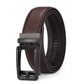 Detail of dark brown leather belt with automatic buckle and inner rack structure - 14 Matte Brown