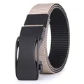 Detail of dual-sided nylon tactical belt with matte black automatic metal buckle - Beige-Black with Black Buckle (FB-10)
