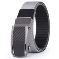 Macro shot of gray nylon tactical belt with carbon fiber texture automatic metal buckle - 105 / Black Buckle Gray Black