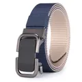 Two-tone woven canvas belt for men with matte gun-grey automatic metal buckle - 105 / Blue Beige