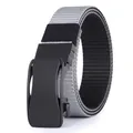 Detail of gray woven nylon tactical belt with matte black automatic metal buckle - Gray-Black with Black Buckle (FB-10)