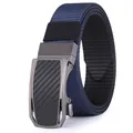 Detail of navy blue nylon belt with gunmetal automatic buckle and carbon fiber texture - Black Buckle Blue Black