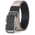 Mens tactical nylon belt with dark gray metal automatic buckle in khaki weave - 105 / Rice Black