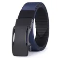 Men's navy blue nylon canvas tactical belt with matte black automatic buckle on white background - Blue-Black with Black Buckle (FB-10)