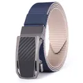 Detail of navy blue nylon belt with carbon fiber texture automatic metal buckle - 105 / Black Buckle Blue Beige