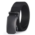 Men's tactical black nylon woven belt with a matte automatic buckle for outdoor leisure - 105 / Black