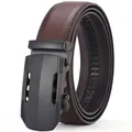 Men's automatic leather belt in dark brown litchi pattern with matte black buckle - 110 / 069 Brown Style (5753852643033)