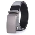 Men's casual grey nylon canvas belt with matte grey automatic buckle on white background - 105 / Grey & Black
