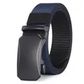 Detail of blue nylon woven belt with matte black buckle and cross texture - Black Blue