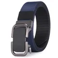 Cinturón de nailon trenzado azul marino para hombre con hebilla automática gris mate - Azul Negro
