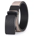 Men's khaki nylon woven belt with carbon fiber texture automatic slide buckle - Black Buckle Beige Black / 105