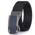 Business casual men's nylon belt with automatic gunmetal buckle and carbon fiber texture - Blue Buckle Black