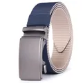 Men's casual nylon canvas belt with two-tone weave and matte automatic metal buckle - 105 / Blue Beige