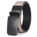 Tactical nylon braided belt with matte black automatic buckle in khaki color for outdoor - 105 / Beige-Black