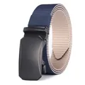 Men's navy and khaki braided nylon tactical belt with matte black automatic buckle - 105 / Blue Beige
