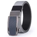 Men's nylon tactical belt with dual-tone grey weaving and automatic carbon fiber buckle - Blue Buckle Gray Black