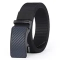 Tactical nylon web belt for men featuring a black carbon fiber textured automatic buckle - Blue Buckle Black