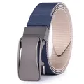 Macro view of blue and beige reversible canvas tactical belt with a metallic buckle - 105cm / Blue-Beige with Gunmetal Buckle (FB-10)
