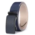 Men's automatic buckle navy nylon woven belt with carbon fiber texture and metal buckle - Blue Buckle Blue Beige