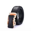 Ceinture homme en cuir noir avec boucle automatique or et noir et texture grainée - 110-130 / 061 Boucle Or Marron