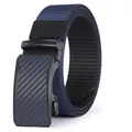 Detail of navy nylon tactical belt with carbon fiber texture automatic metal buckle - Blue Buckle Blue Black