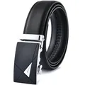 Men's automatic leather belt with black matte alloy buckle and geometric line design - 110cm / Black Buckle Black