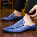 Royal blue breathable hollowed-out men's mule sandals with stylish metal buckle detail - EU 40 / Blue