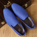 Navy blue slip-on loafers for men featuring breathable mesh fabric and a soft sole - EU 38 / Blue