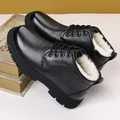 Men's winter leather boots in black litchi grain with warm white faux fur lining - 38 / Black Fleece Style (881)