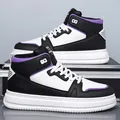 Baskets montantes en cuir pour hommes en noir, blanc et violet avec semelle épaisse - EU 39 / Blanc (310)